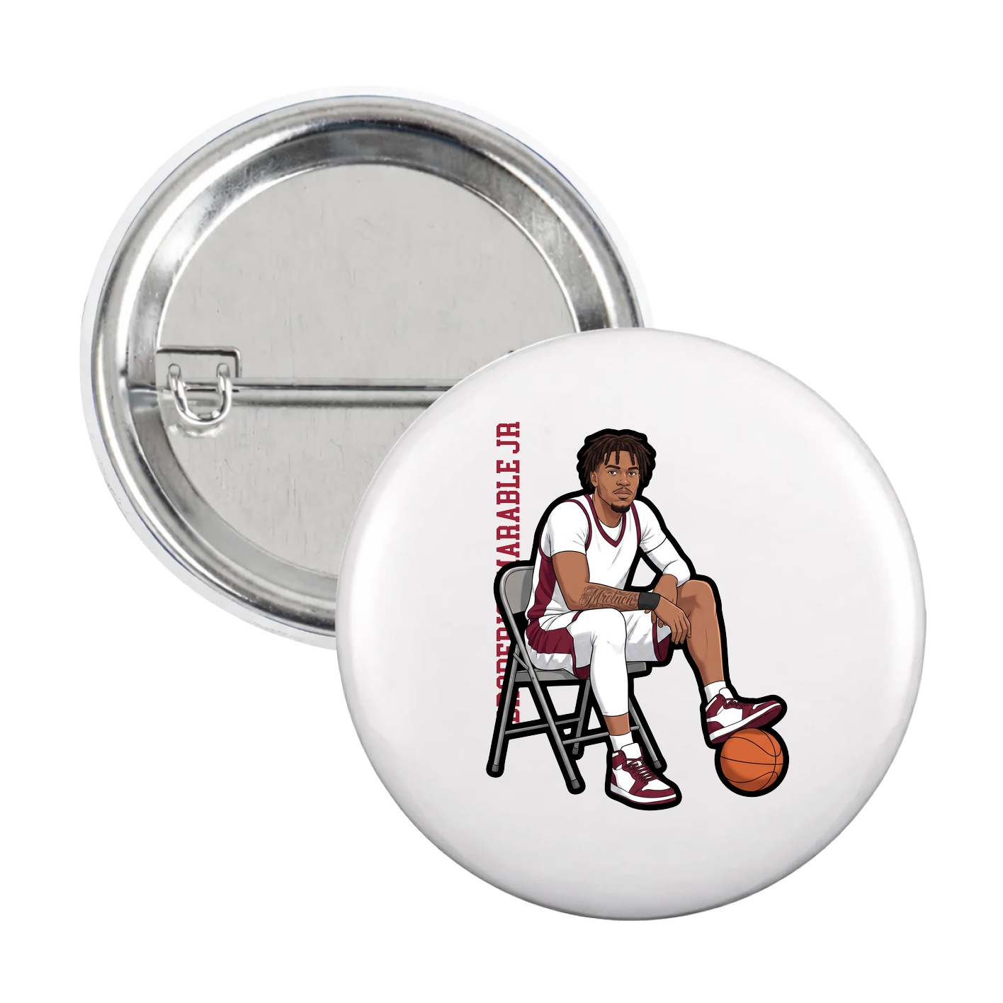 Game Day Button — Name Vertical in White