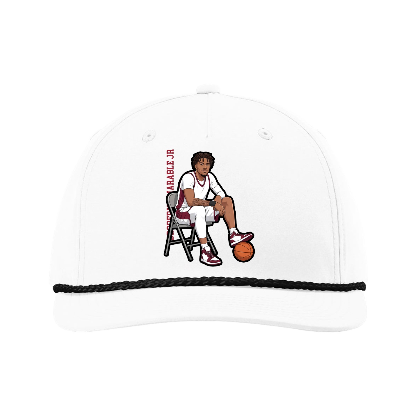Five-Panel Classic Rope Cap — Name Vertical in White