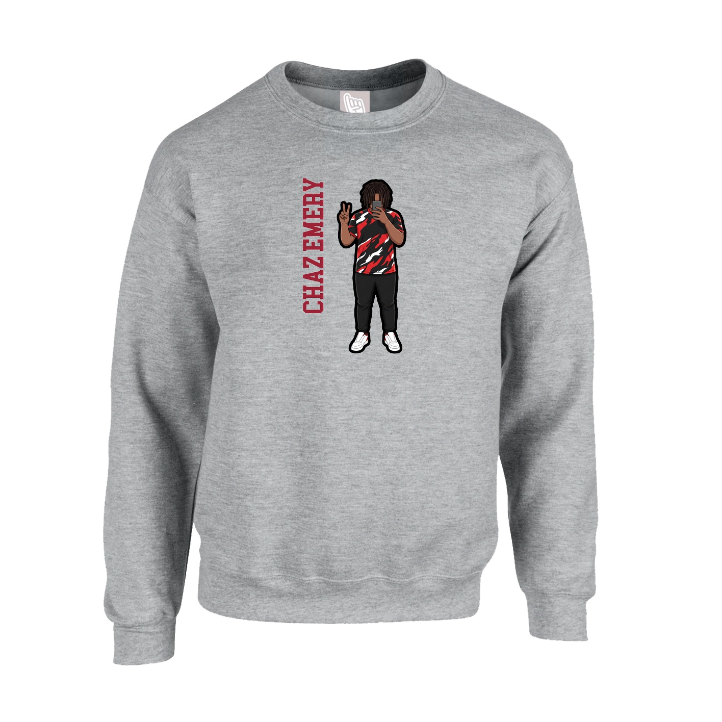 Fleece Crew — Name Vertical in Grey