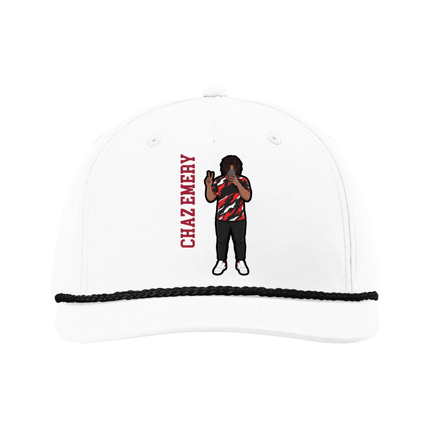 Five-Panel Classic Rope Cap — Name Vertical in White
