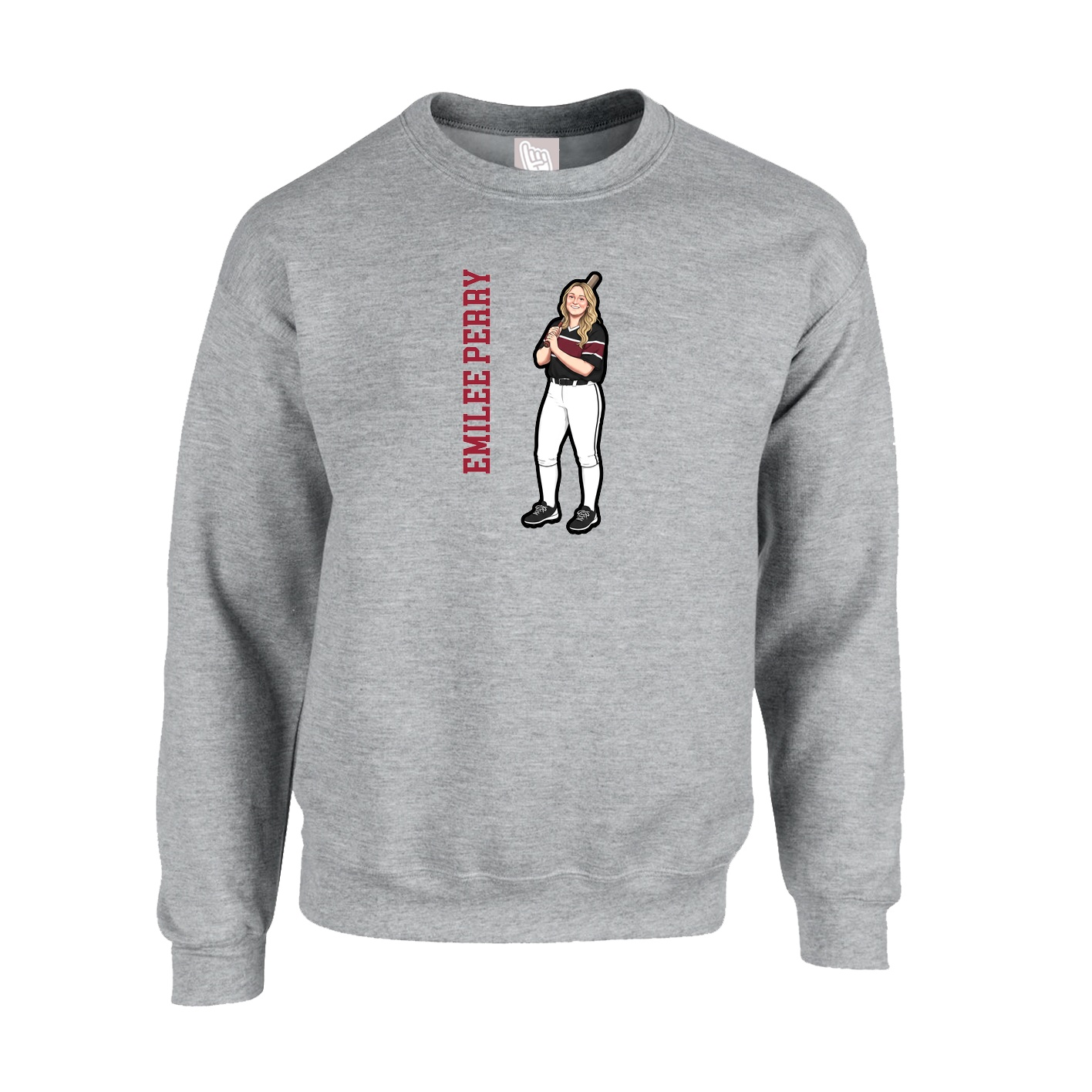 Fleece Crew — Name Vertical in Grey