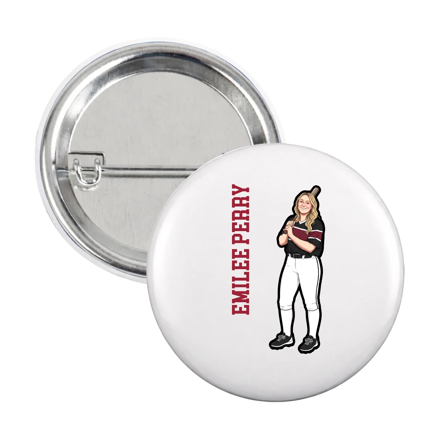 Game Day Button — Name Vertical in White