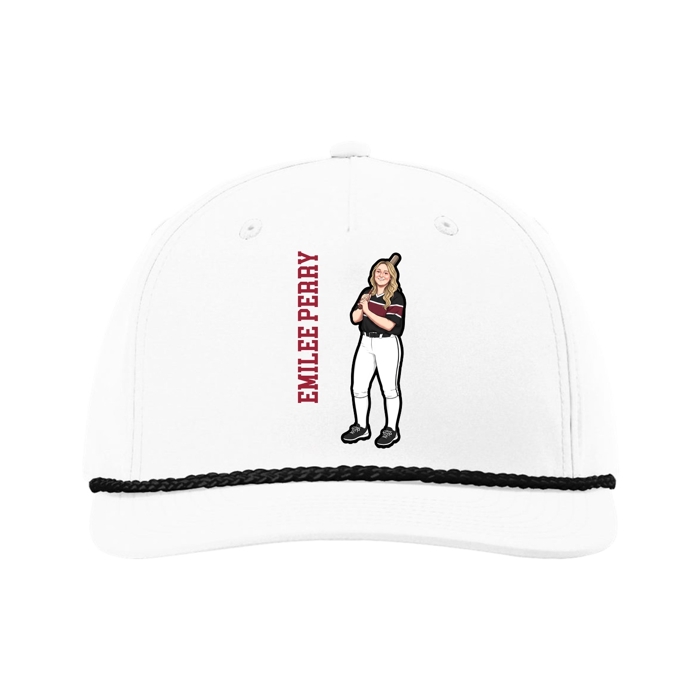 Five-Panel Classic Rope Cap — Name Vertical in White