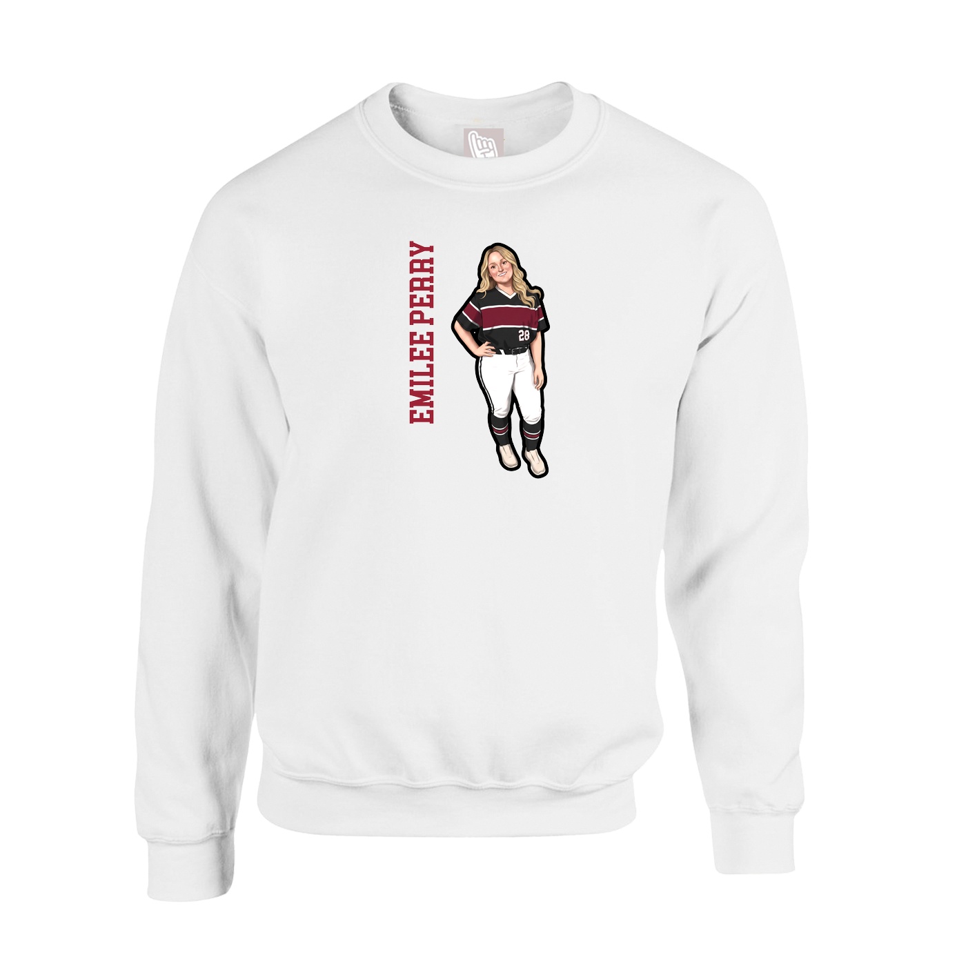 Fleece Crew — Name Vertical in White