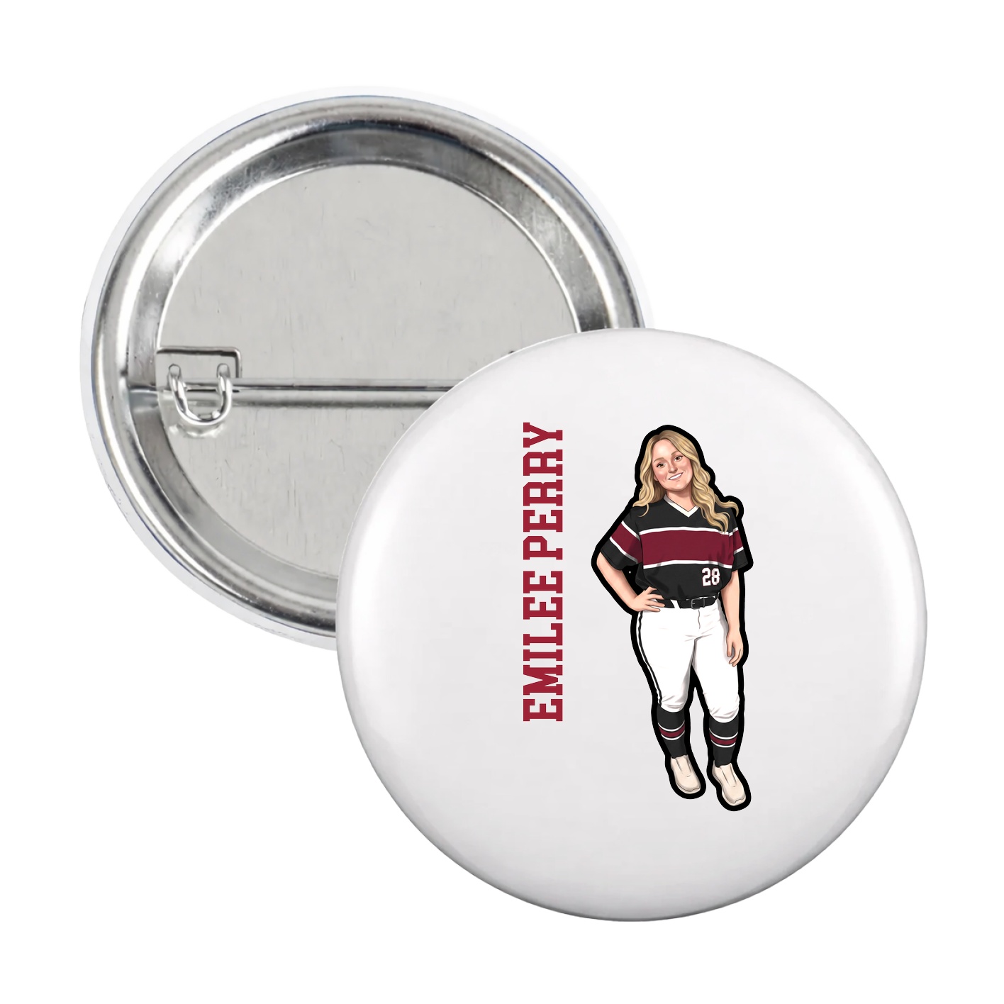 Game Day Button — Name Vertical in White