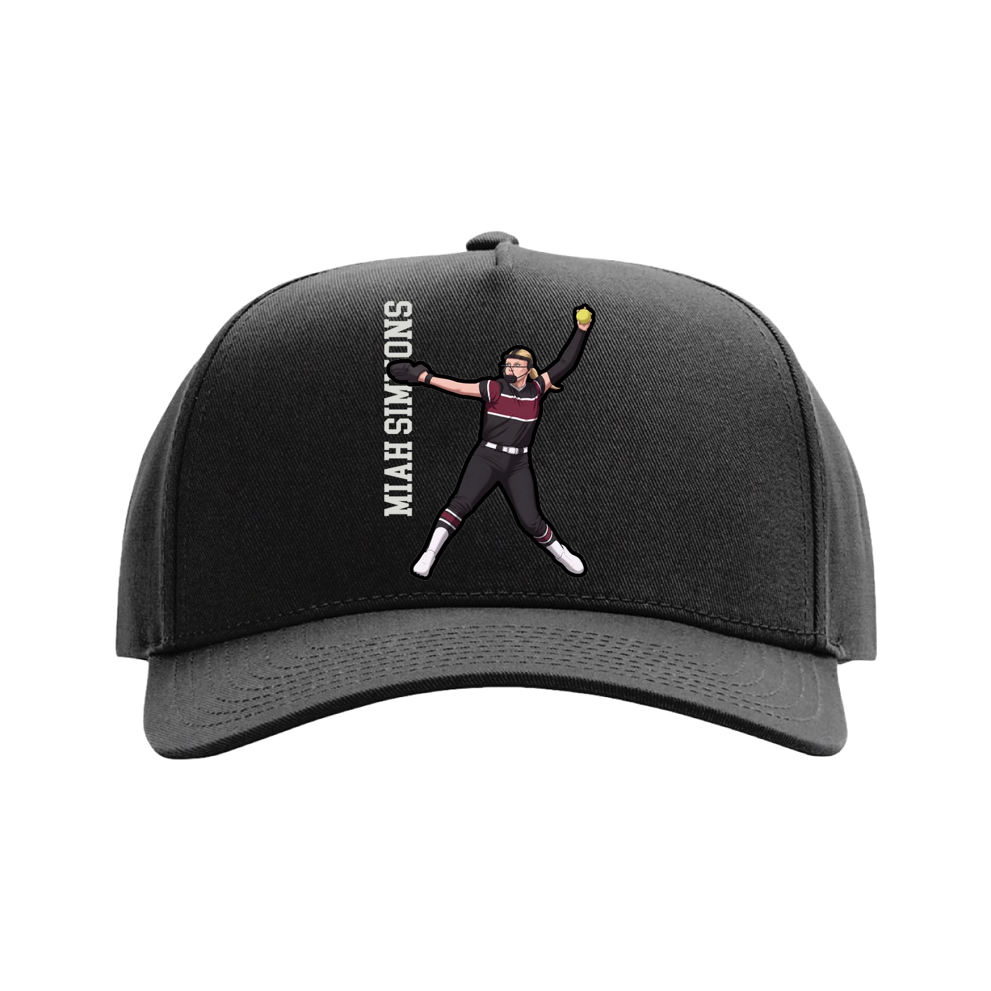 Full Fabric Five-Panel Champ Cap — Name Vertical in Black