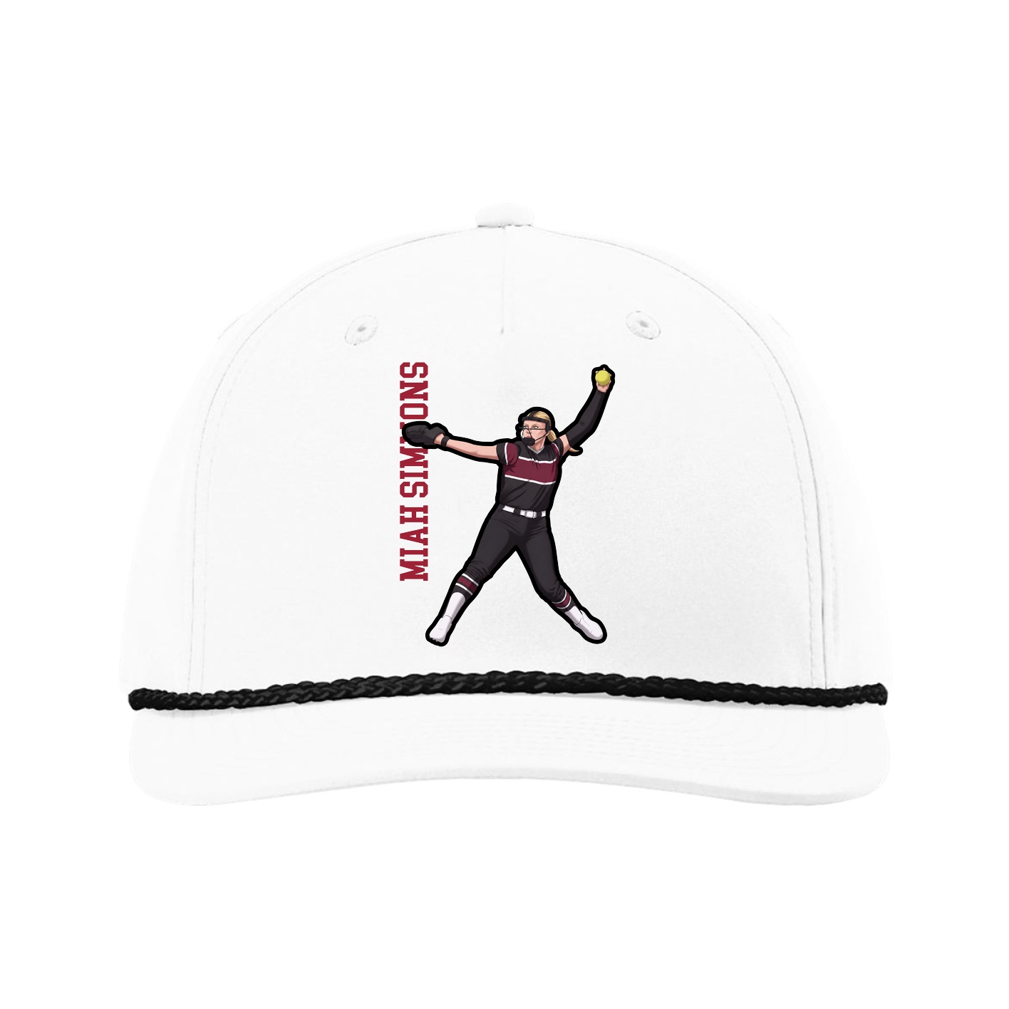 Five-Panel Classic Rope Cap — Name Vertical in White
