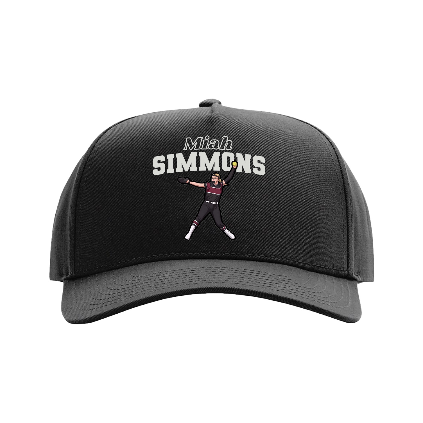 Full Fabric Five-Panel Champ Cap — Name Arch in Black