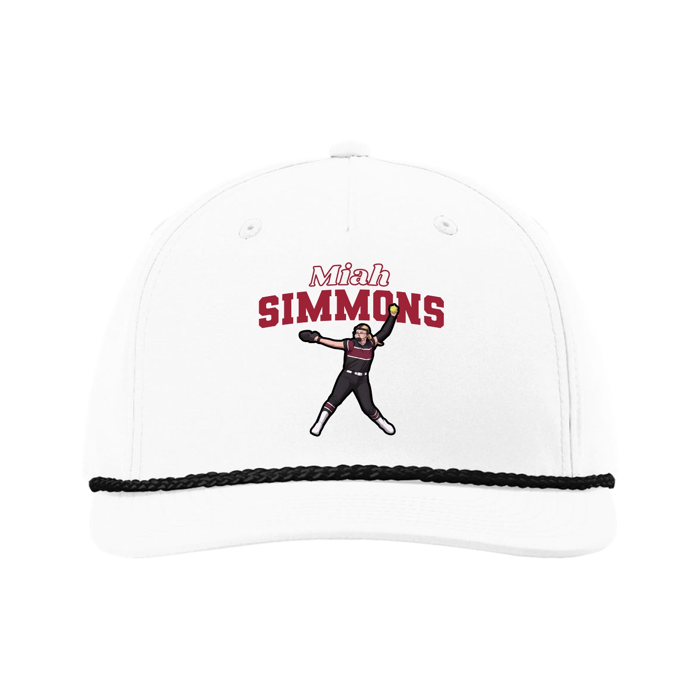 Five-Panel Classic Rope Cap — Name Arch in White