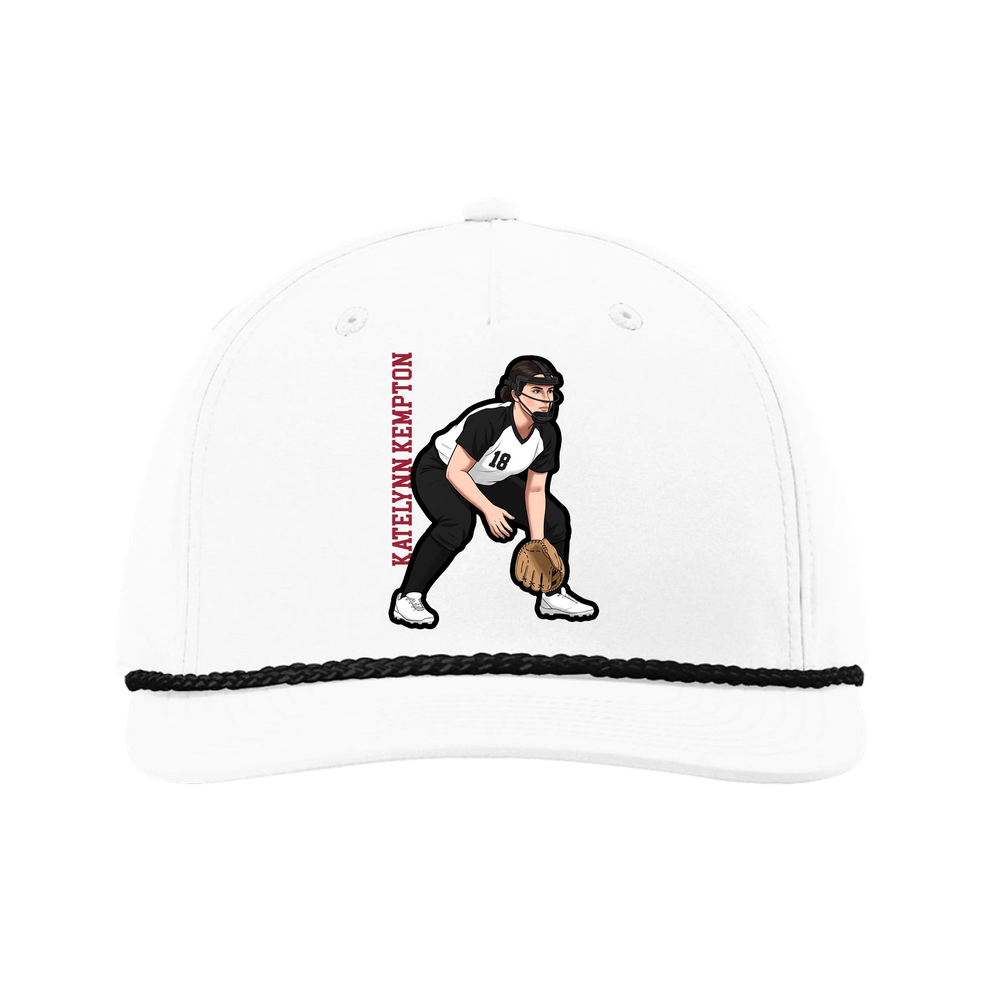 Five-Panel Classic Rope Cap — Name Vertical in White