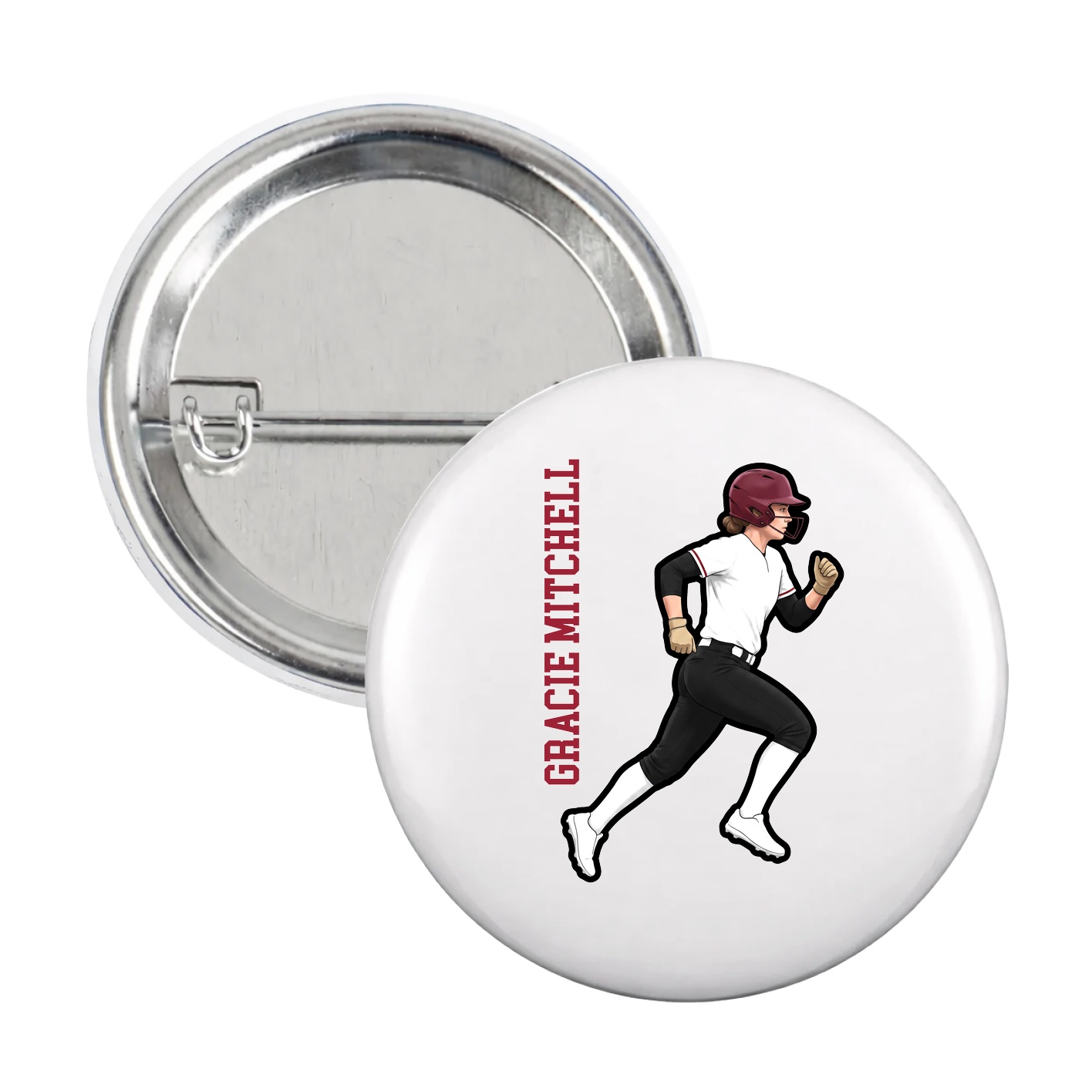 Game Day Button — Name Vertical in White