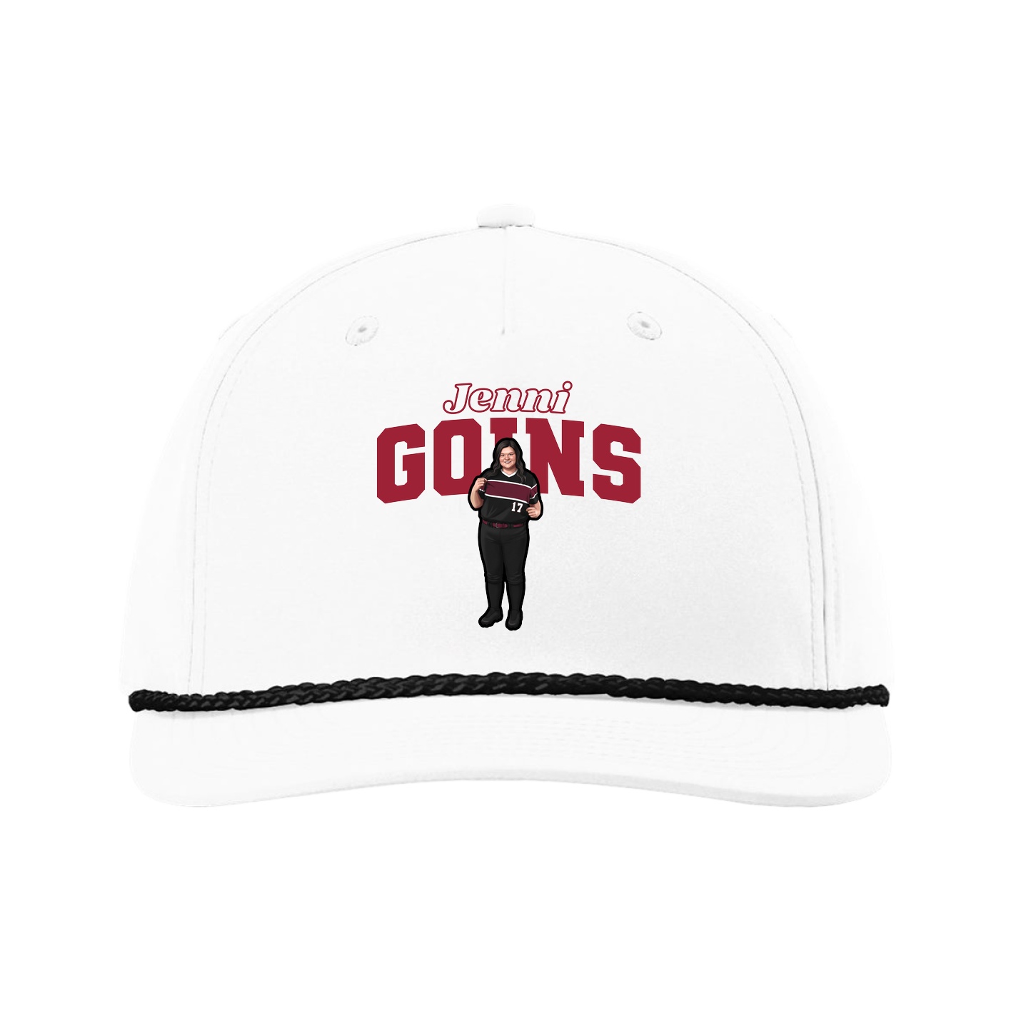 Five-Panel Classic Rope Cap — Name Arch in White
