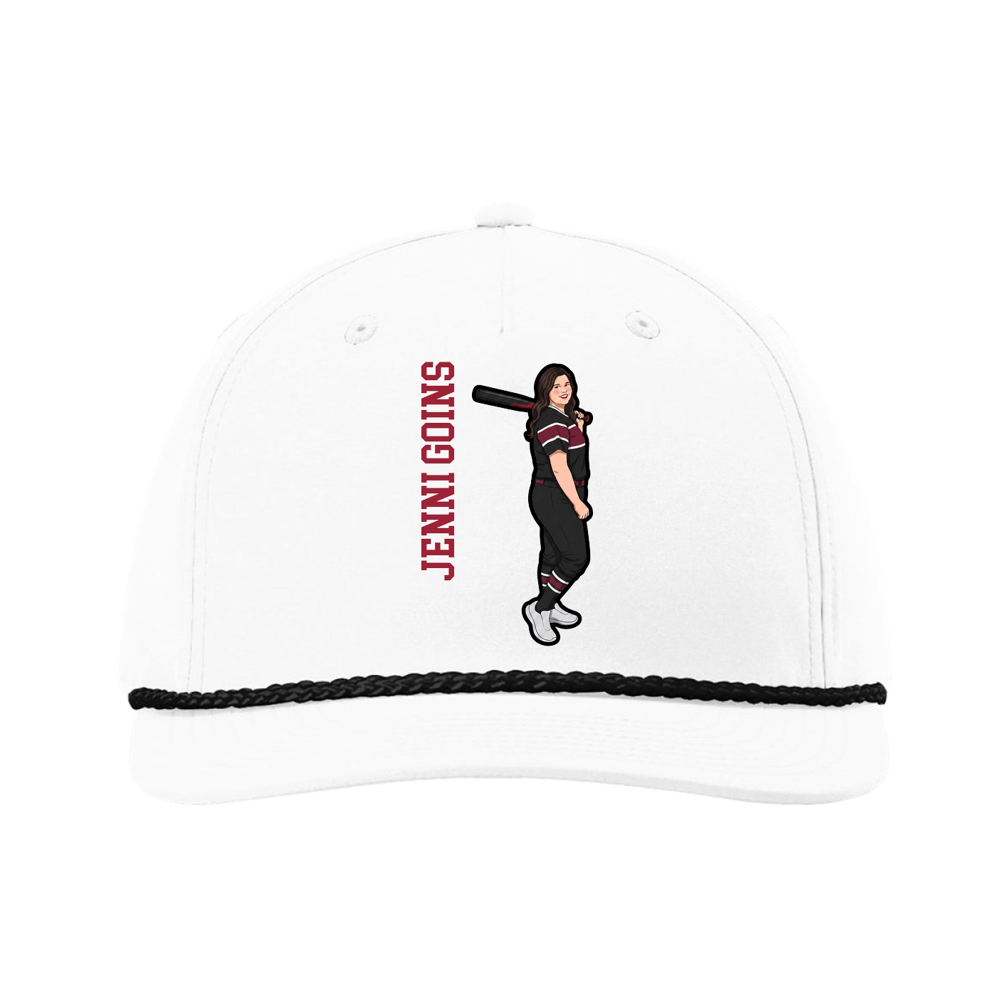 Five-Panel Classic Rope Cap — Name Vertical in White