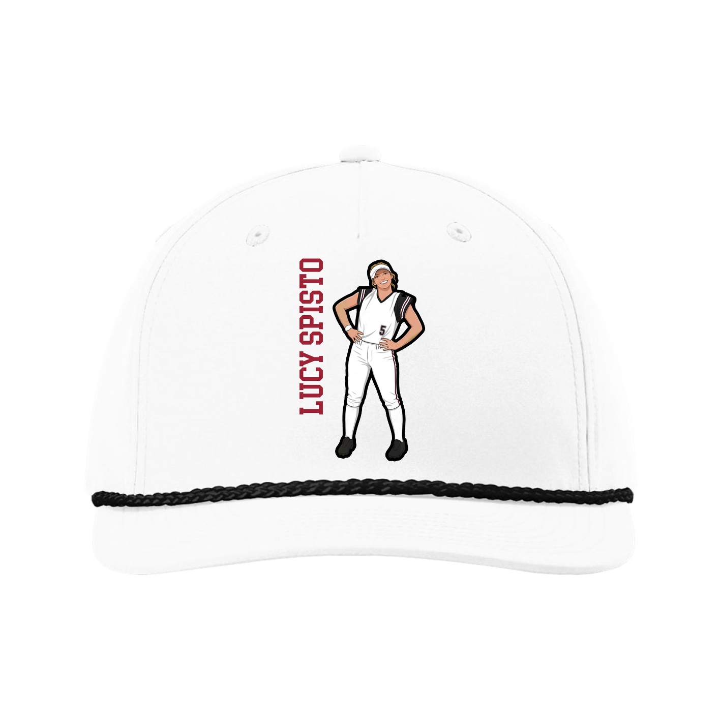 Five-Panel Classic Rope Cap — Name Vertical in White