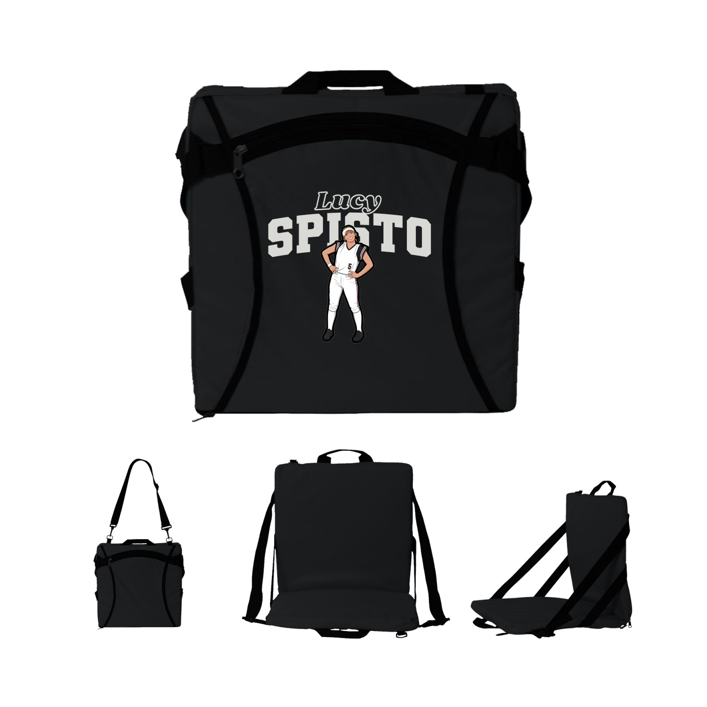 Folding Stadium Seat — Name Arch in Black