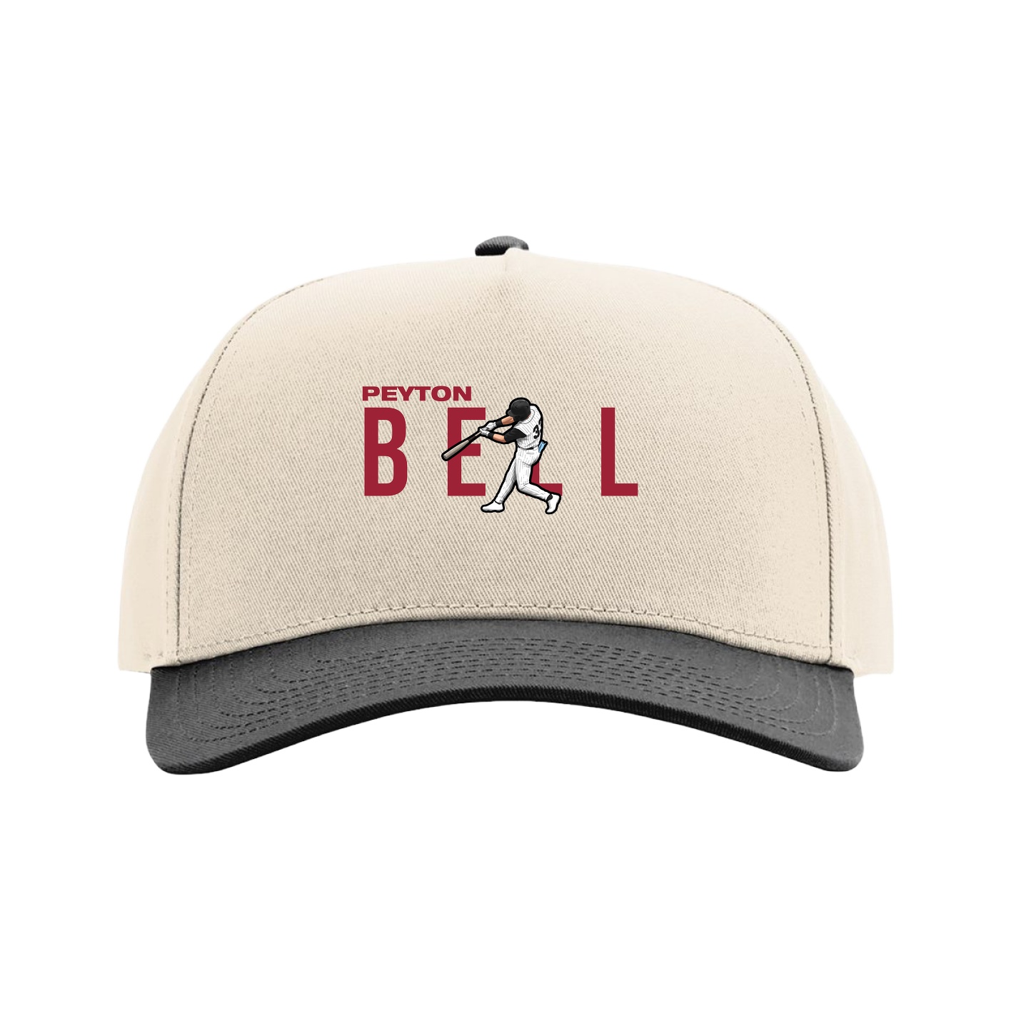 Full Fabric Five-Panel Champ Cap — Player Name in Cream/Black