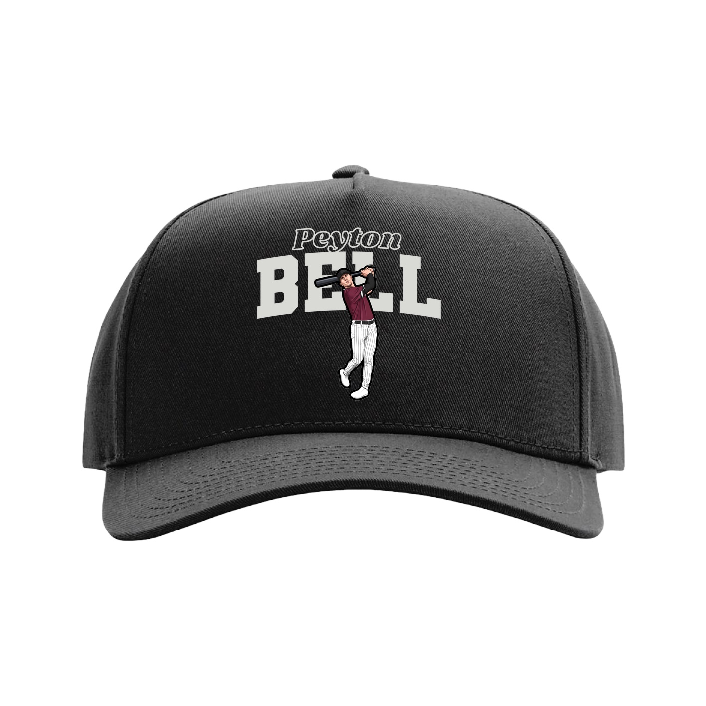 Full Fabric Five-Panel Champ Cap — Name Arch in Black