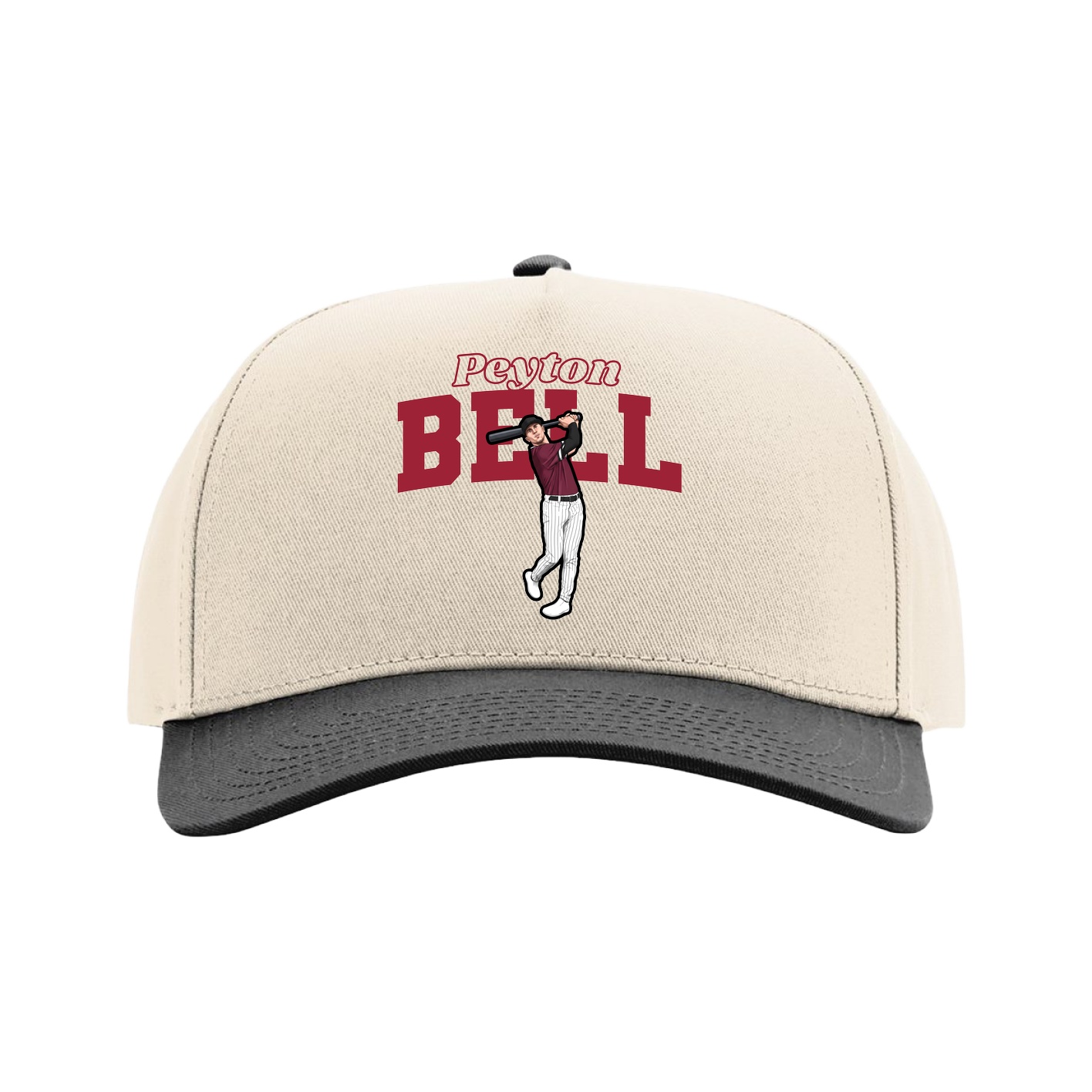 Full Fabric Five-Panel Champ Cap — Name Arch in Cream/Black