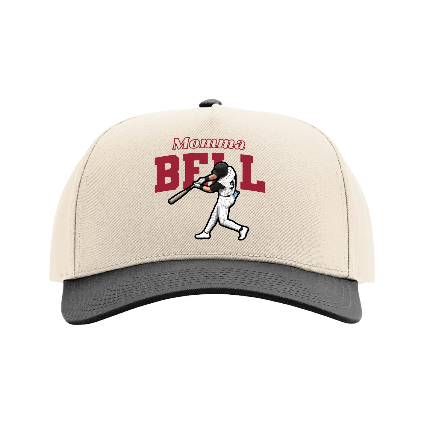 Full Fabric Five-Panel Champ Cap — Mothers Day Block in Cream/Black