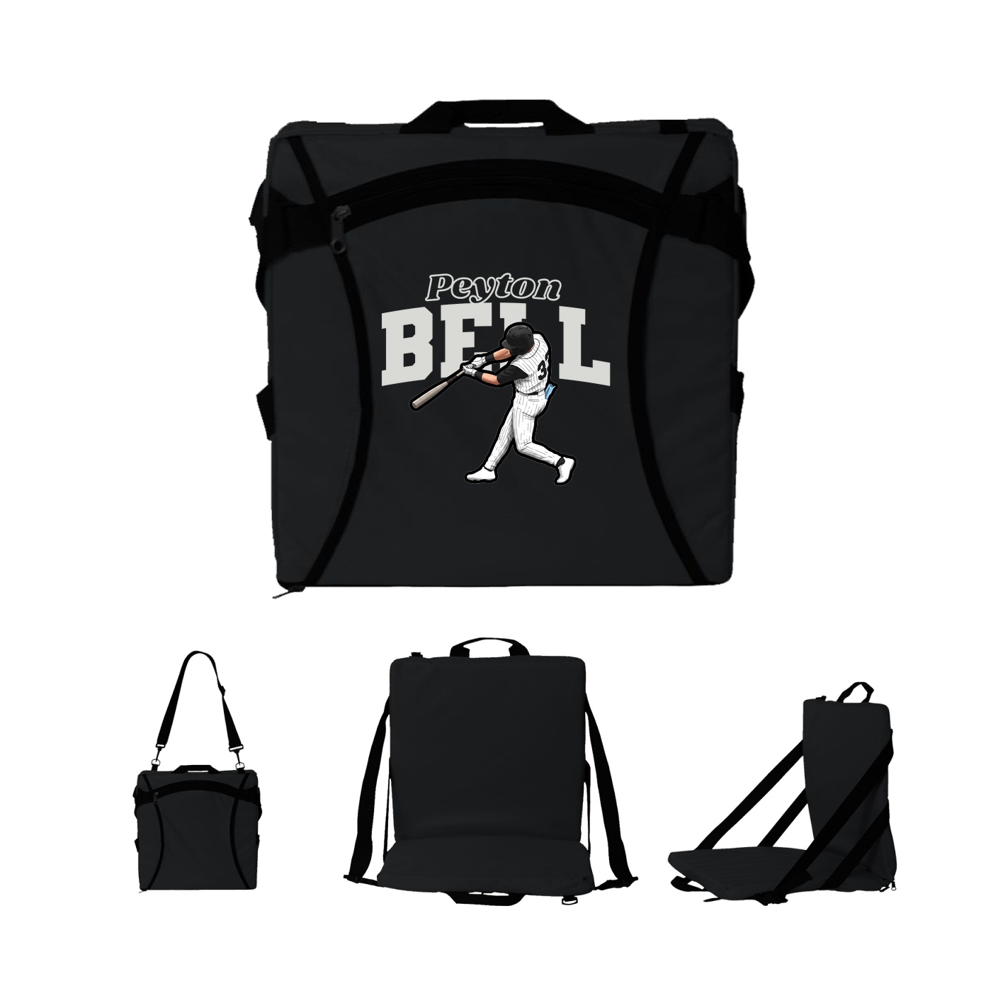 Folding Stadium Seat — Name Arch in Black