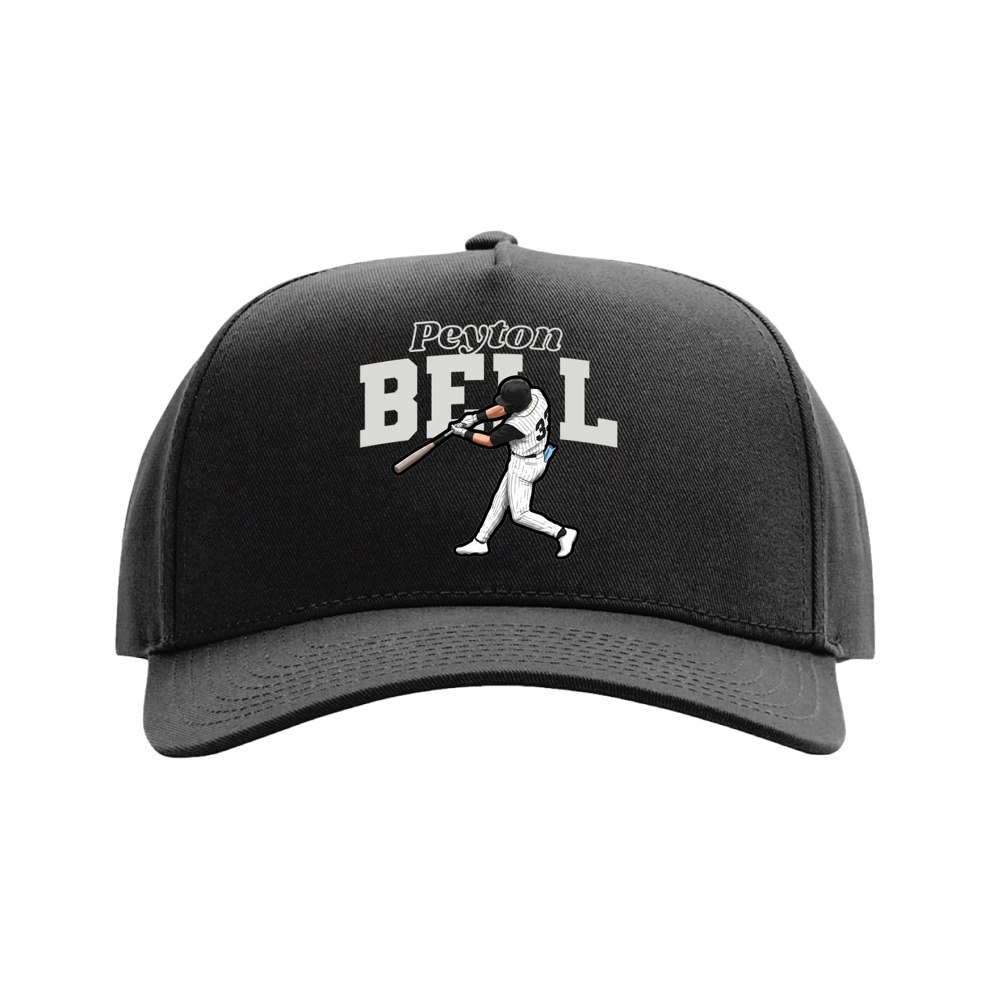 Full Fabric Five-Panel Champ Cap — Name Arch in Black