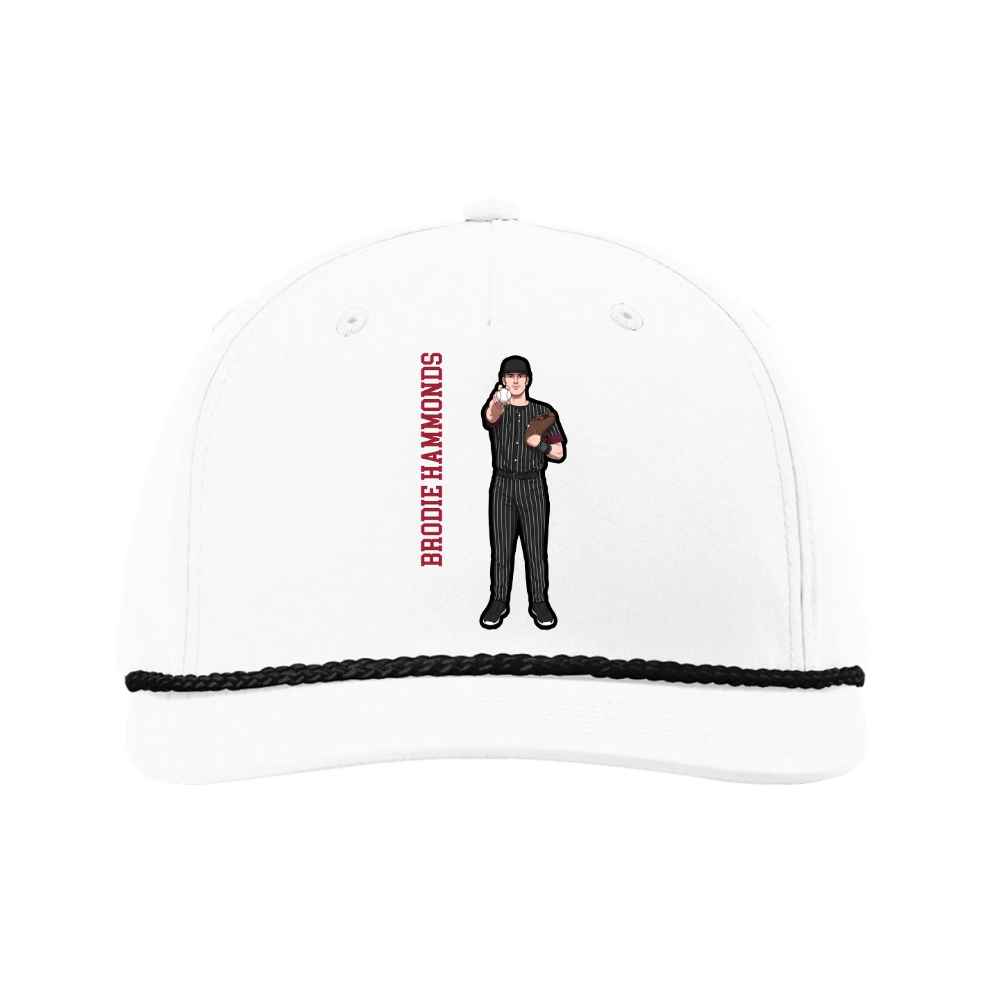 Five-Panel Classic Rope Cap — Name Vertical in White