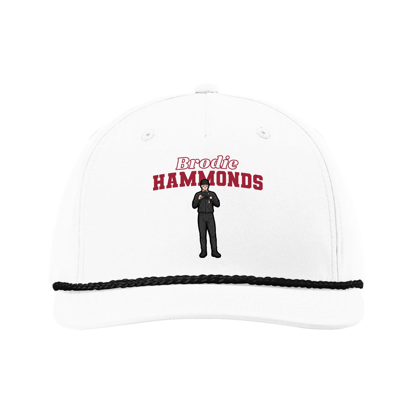 Five-Panel Classic Rope Cap — Name Arch in White