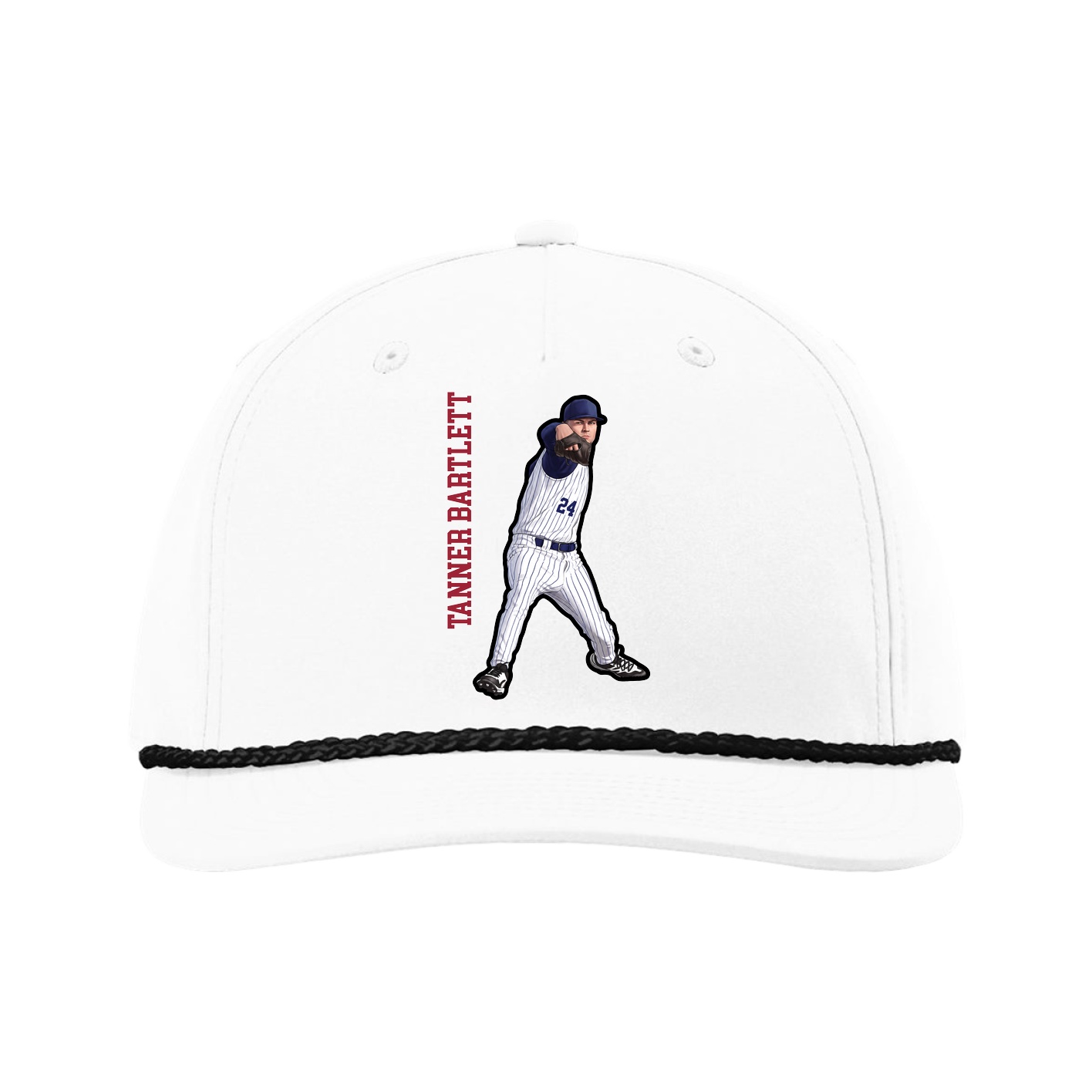 Five-Panel Classic Rope Cap — Name Vertical in White
