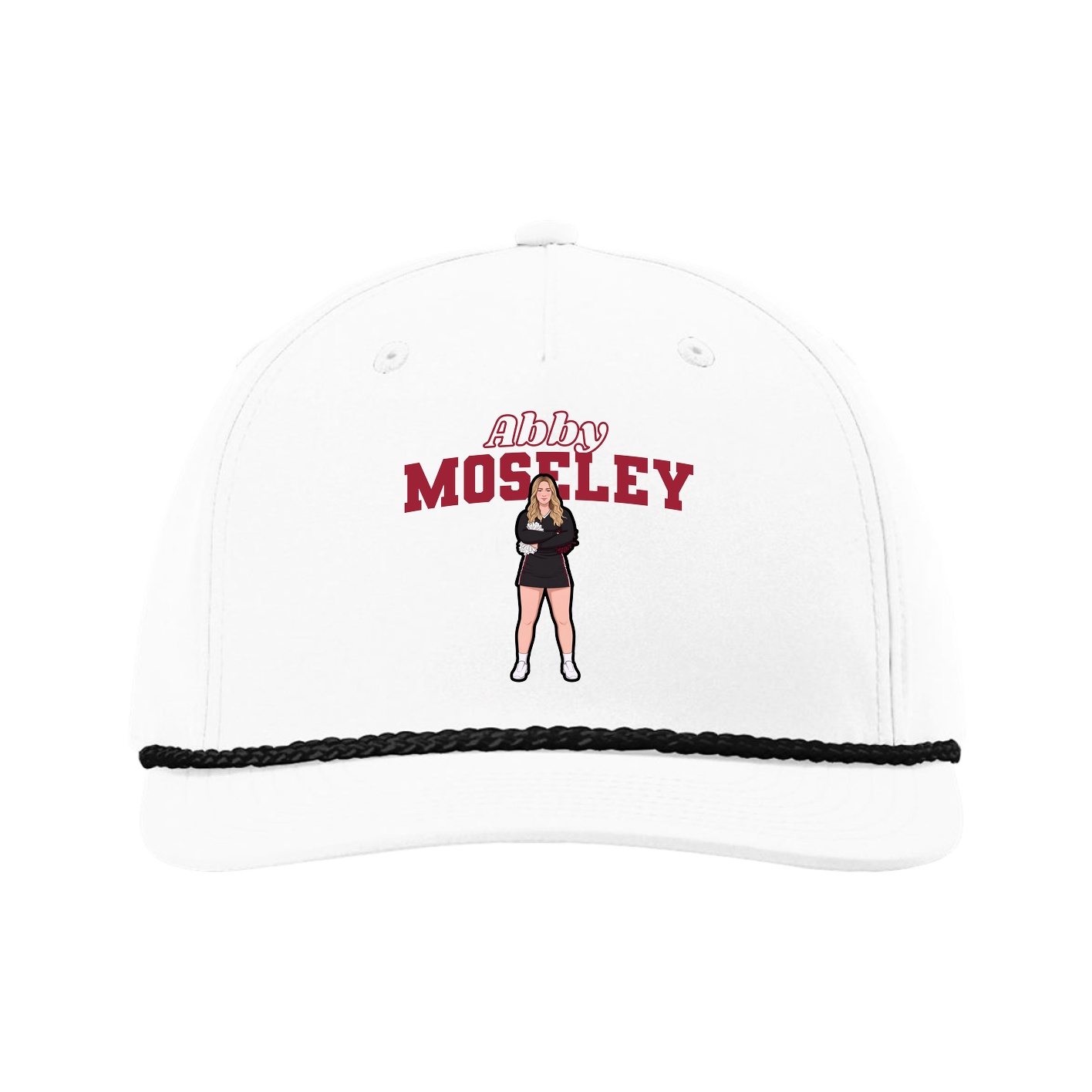 Five-Panel Classic Rope Cap — Name Arch in White