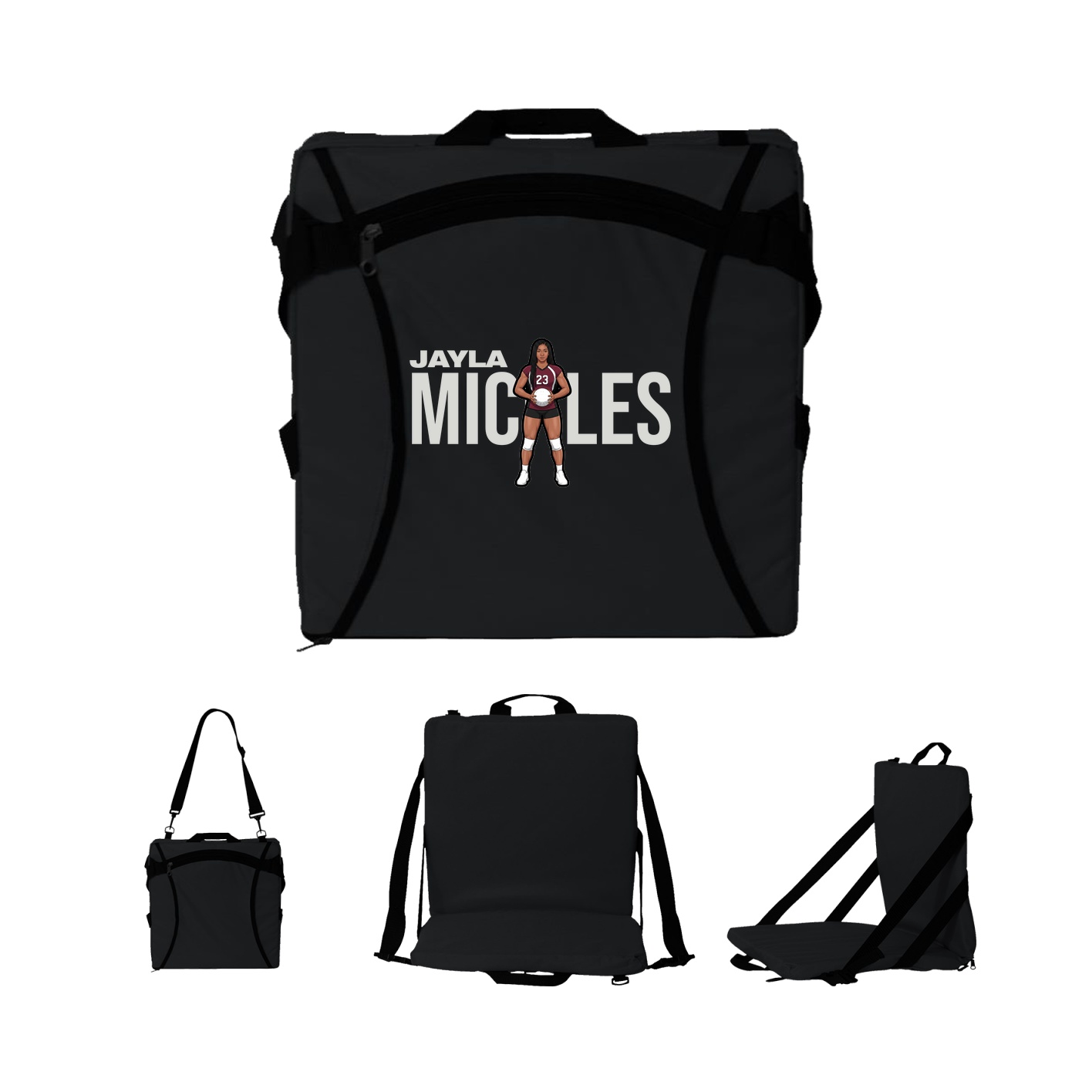 Folding Stadium Seat — Player Name in Black