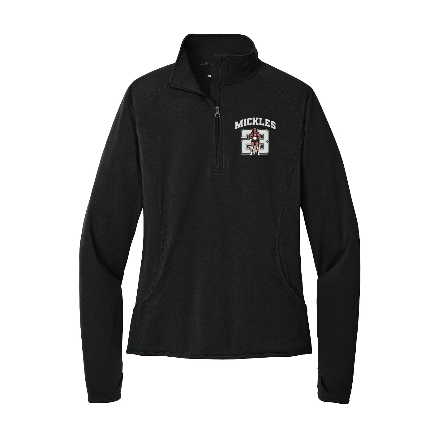 Women's Q-Zip Pullover — Number in Black