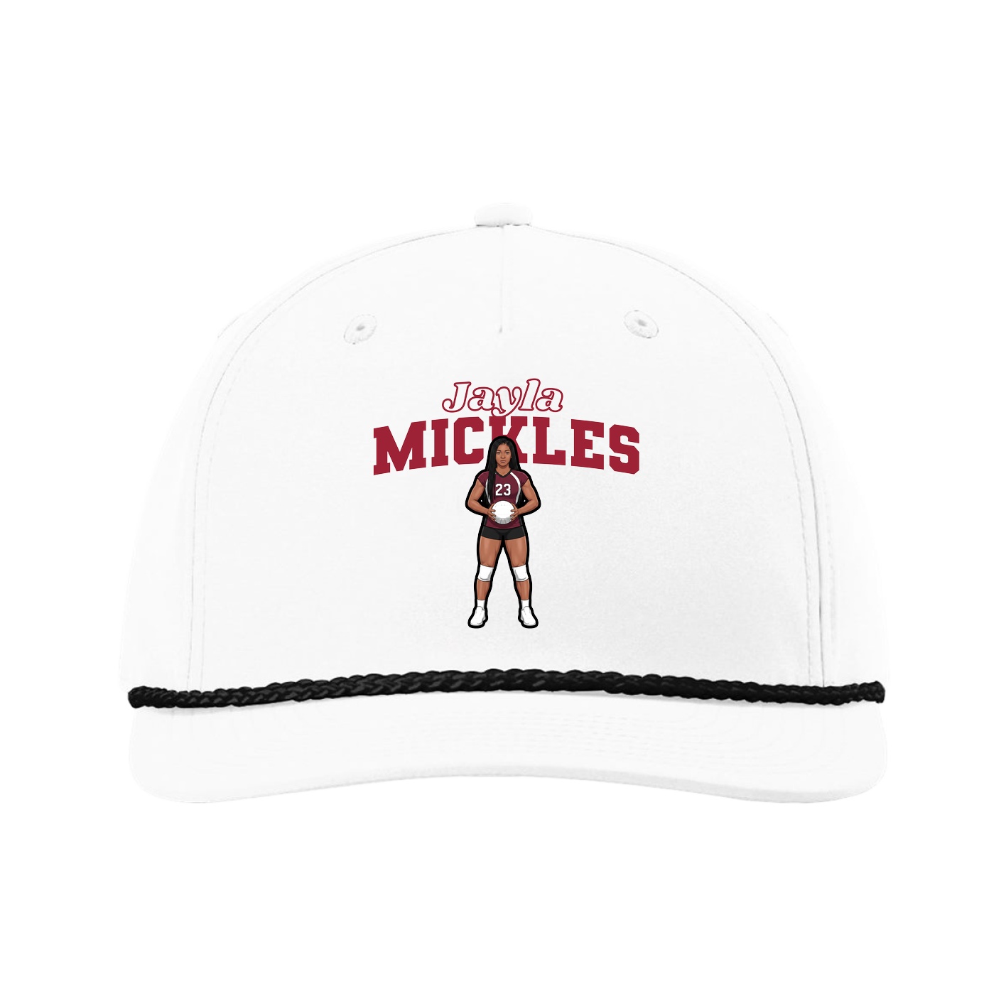 Five-Panel Classic Rope Cap — Name Arch in White