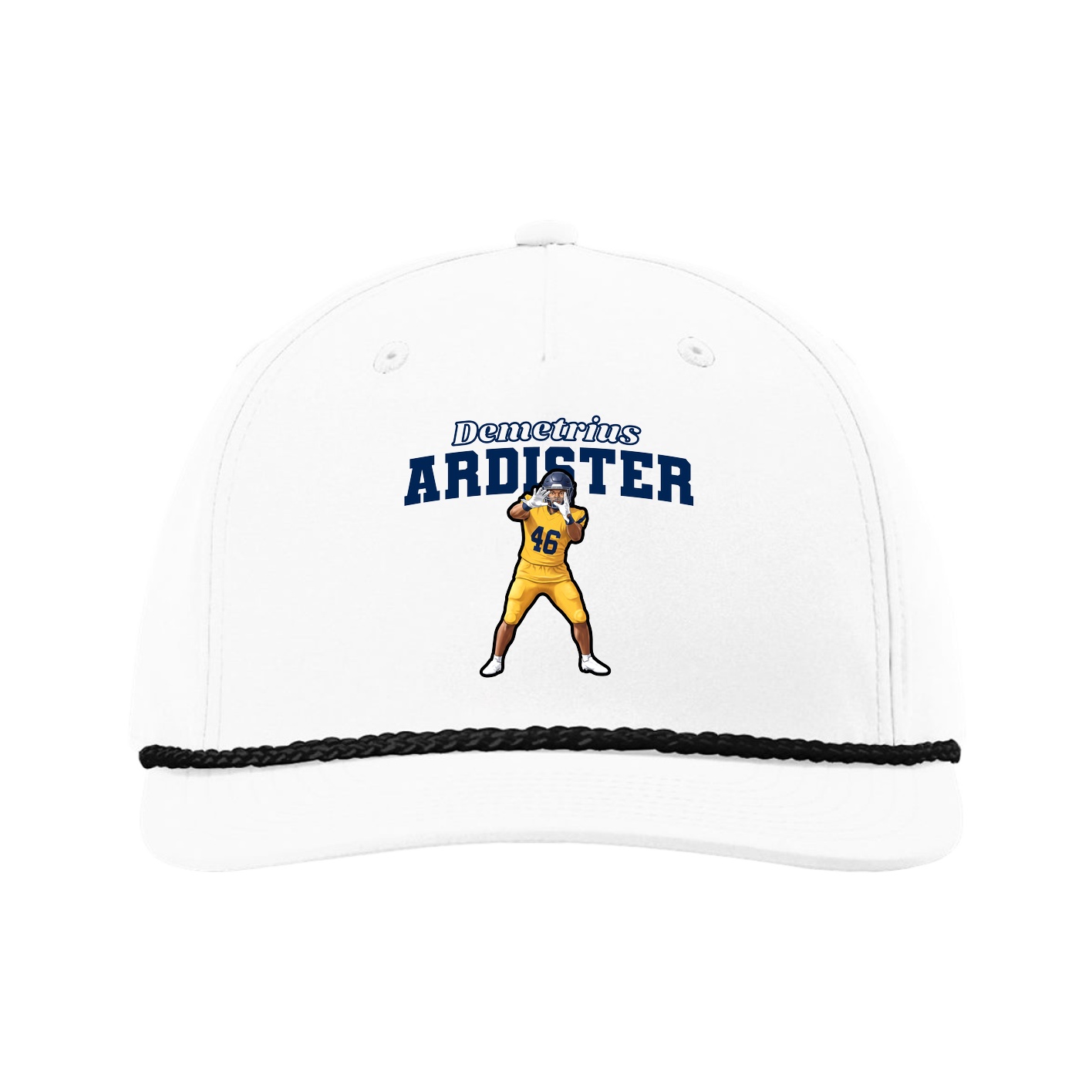 Five-Panel Classic Rope Cap — Name Arch in White