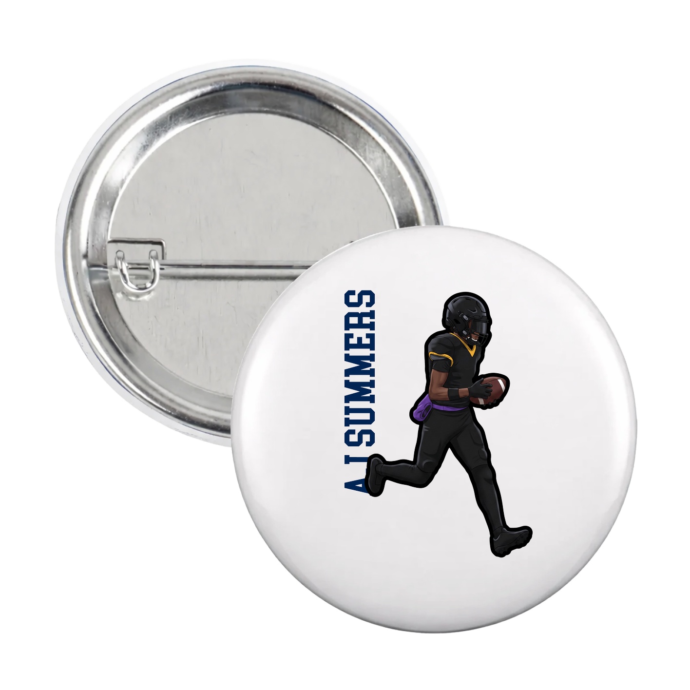 Game Day Button — Name Vertical in White