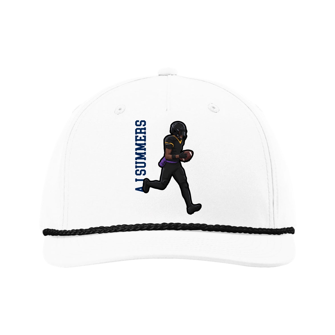 Five-Panel Classic Rope Cap — Name Vertical in White