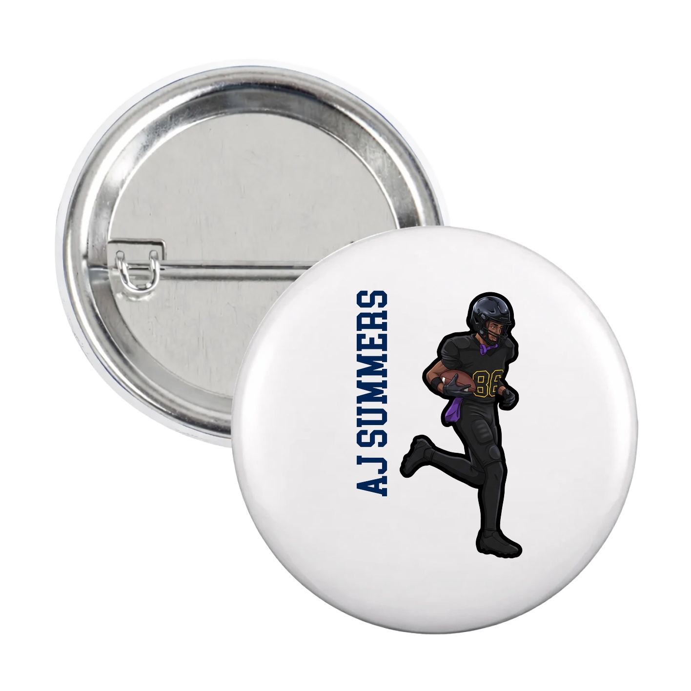 Game Day Button — Name Vertical in White