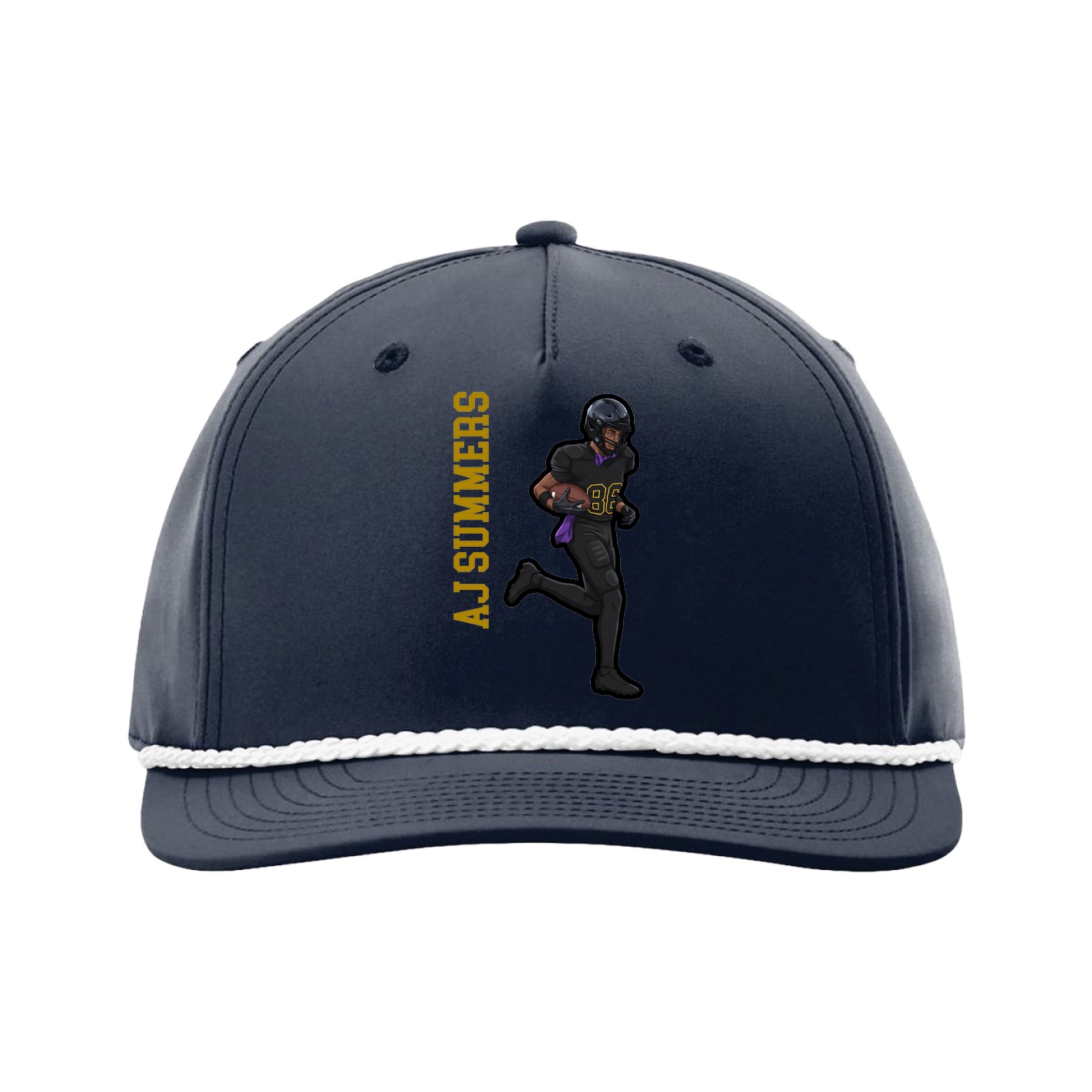 Five-Panel Classic Rope Cap — Name Vertical in Navy