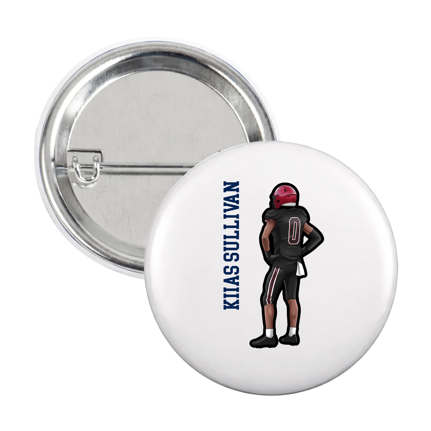 Game Day Button — Name Vertical in White