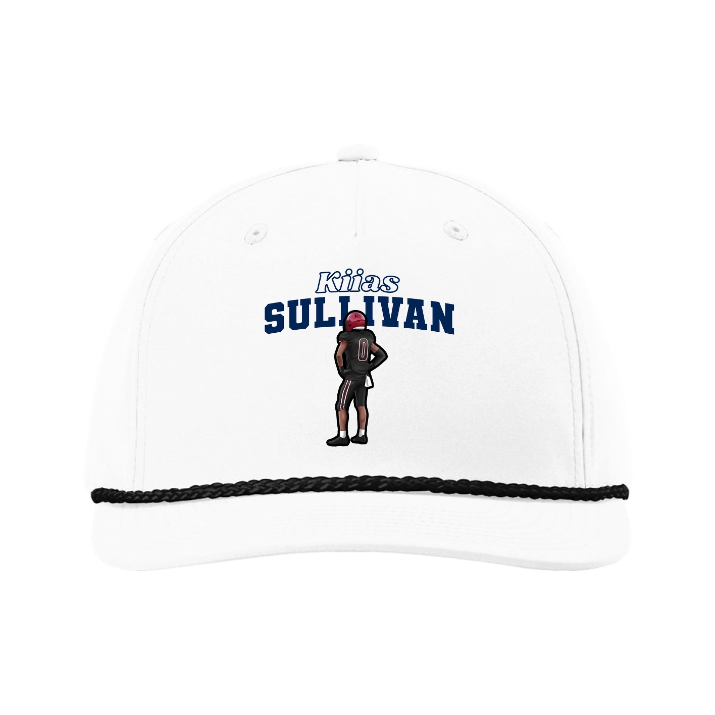 Five-Panel Classic Rope Cap — Name Arch in White