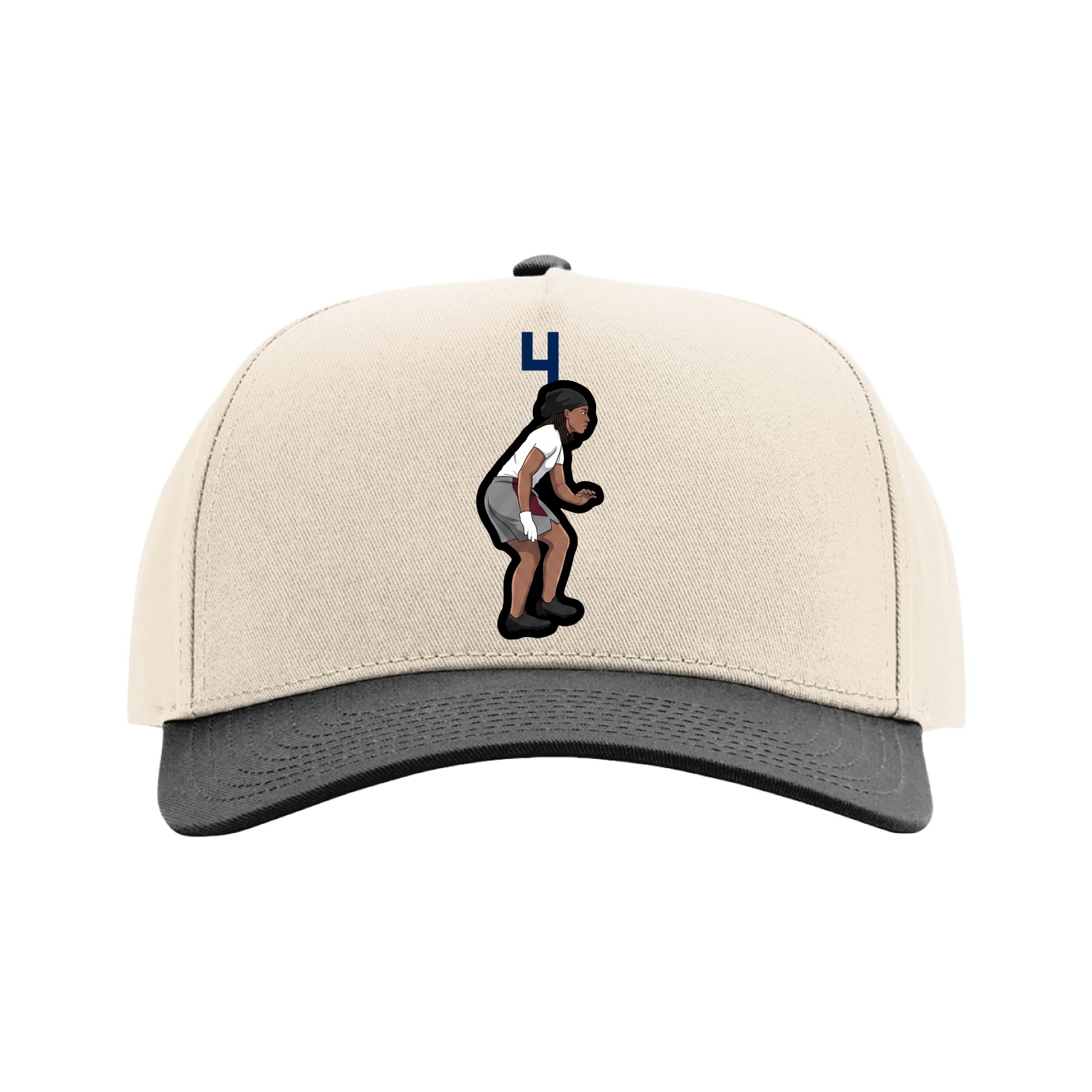 Full Fabric Five-Panel Champ Cap — Number Top in Cream/Black