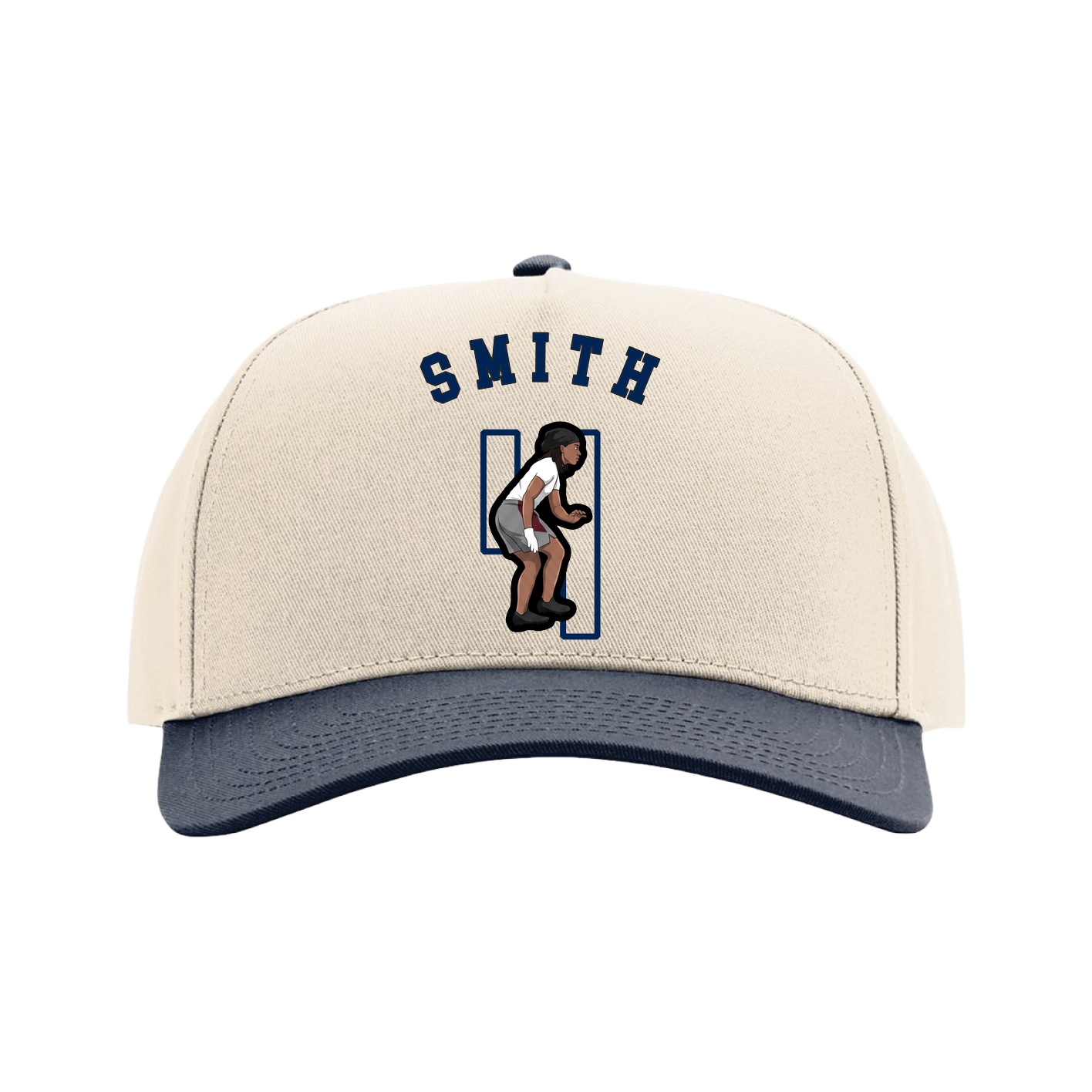 Full Fabric Five-Panel Champ Cap — Shirsey Arch in Cream/Navy