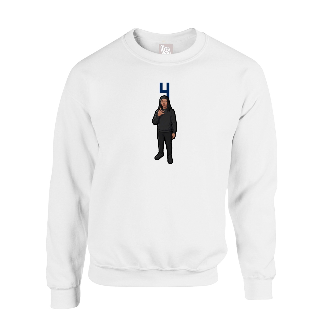 Fleece Crew — Number Top in White