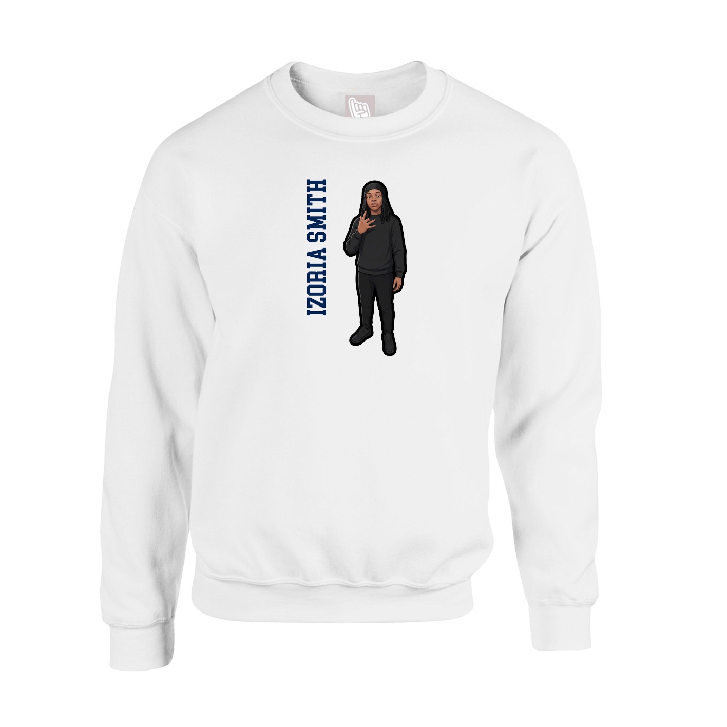 Fleece Crew — Name Vertical in White