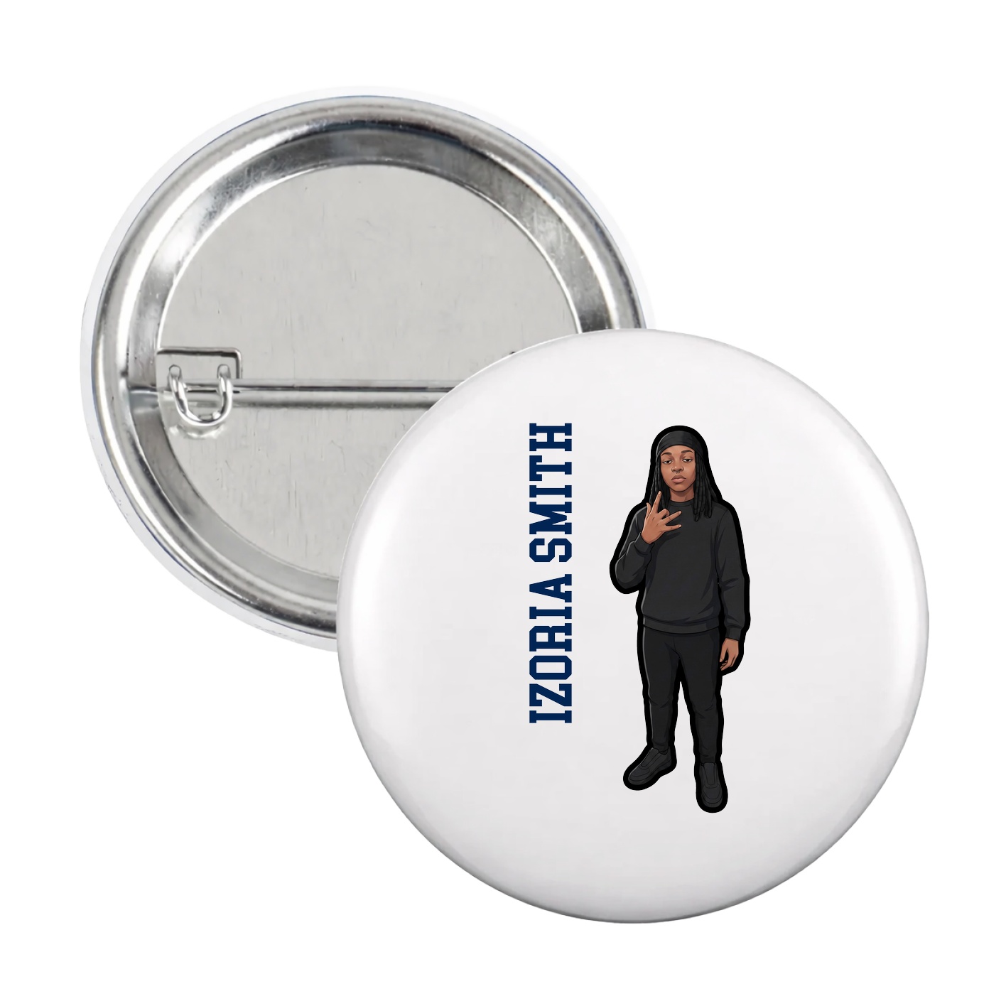 Game Day Button — Name Vertical in White