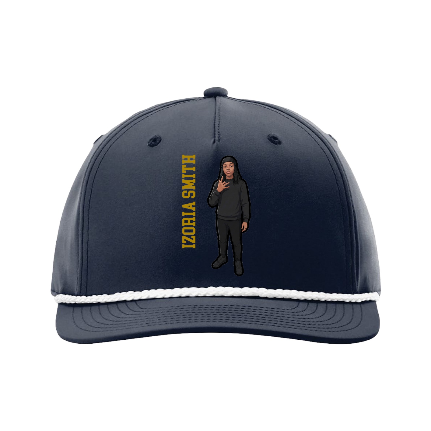 Five-Panel Classic Rope Cap — Name Vertical in Navy