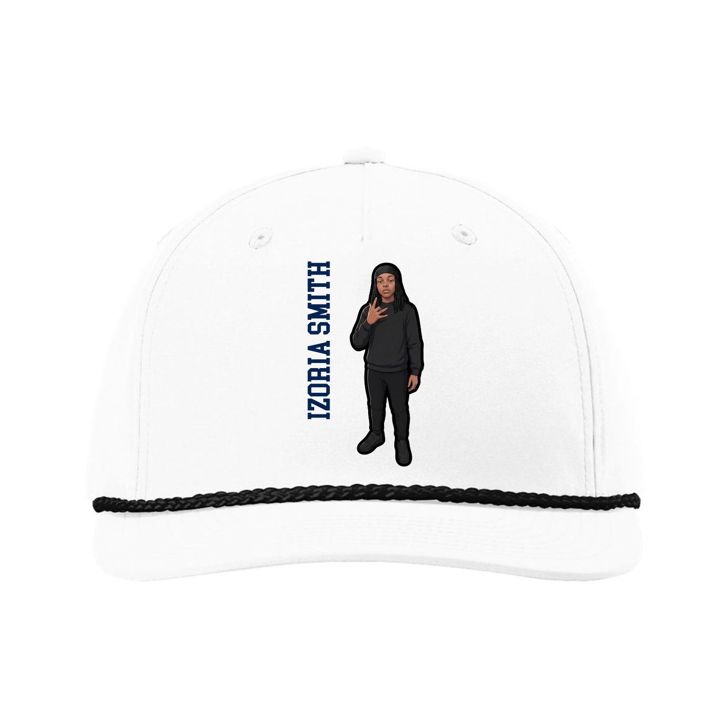 Five-Panel Classic Rope Cap — Name Vertical in White