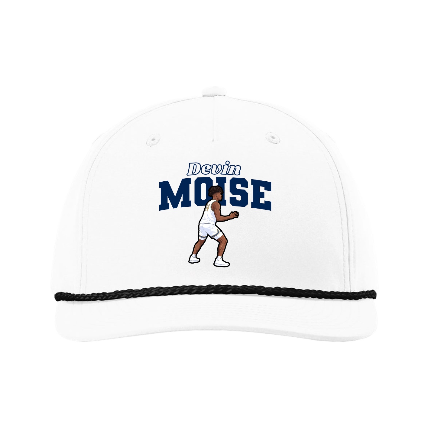 Five-Panel Classic Rope Cap — Name Arch in White
