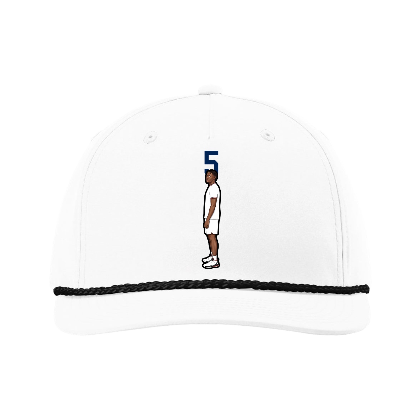 Five-Panel Classic Rope Cap — Number Top in White