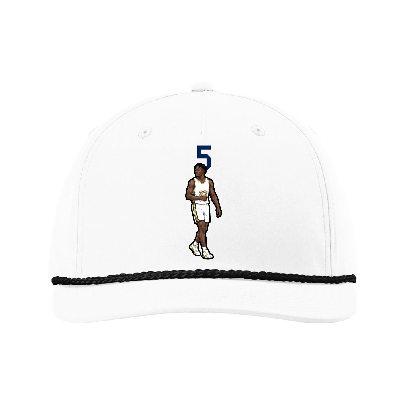 Five-Panel Classic Rope Cap — Number Top in White