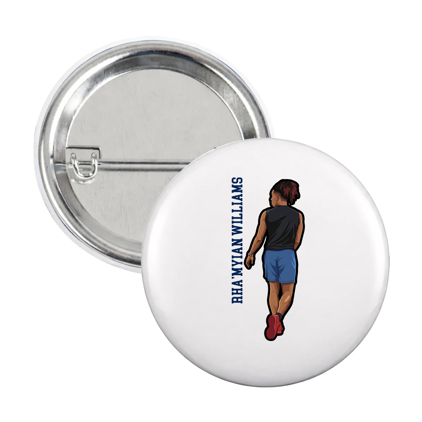 Game Day Button — Name Vertical in White